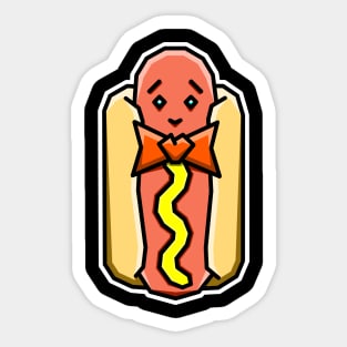 Adorable Hot Dog with Mustard and a Cheesy Bow Tie - Cute Food Gift - Hot Dog Sticker